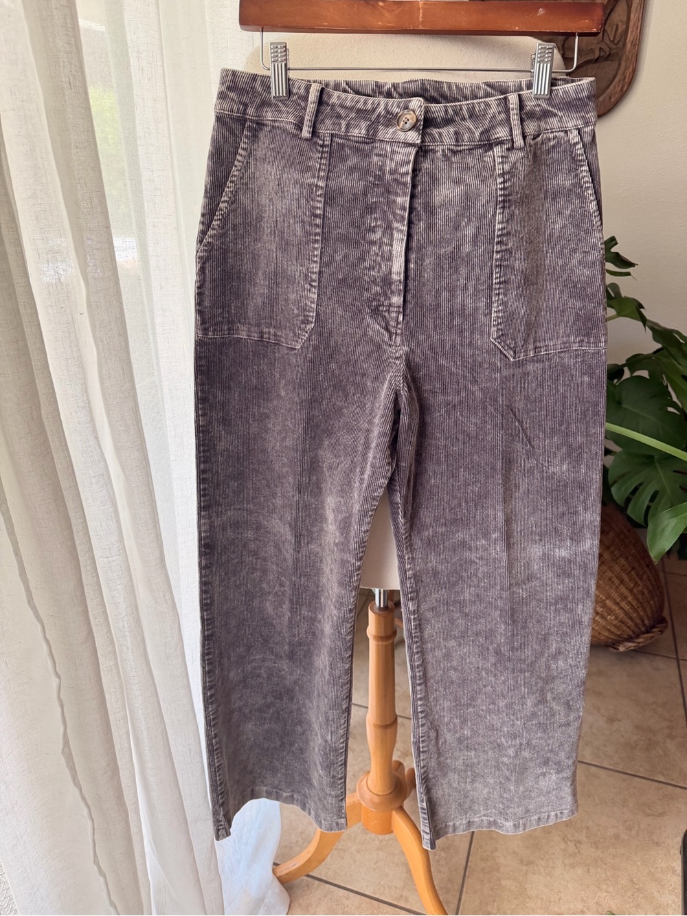 Mystree Gray Mineral Wash Corduroy Wide Leg Pants Size L